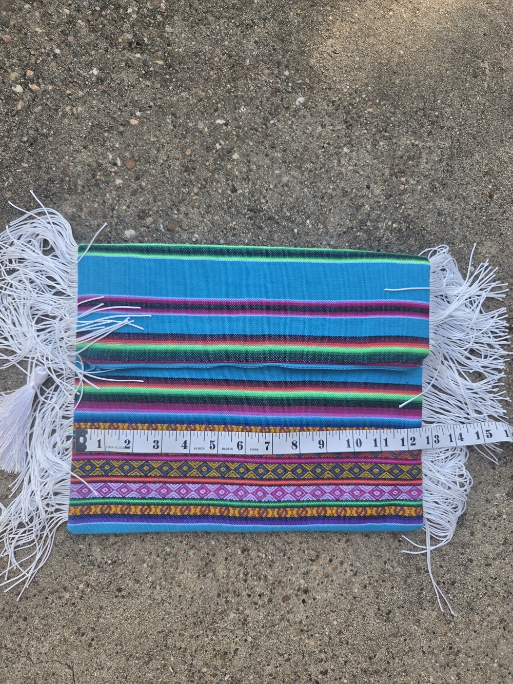 Handwoven Turquoise Bolivian Awayo Clutch with Fringe